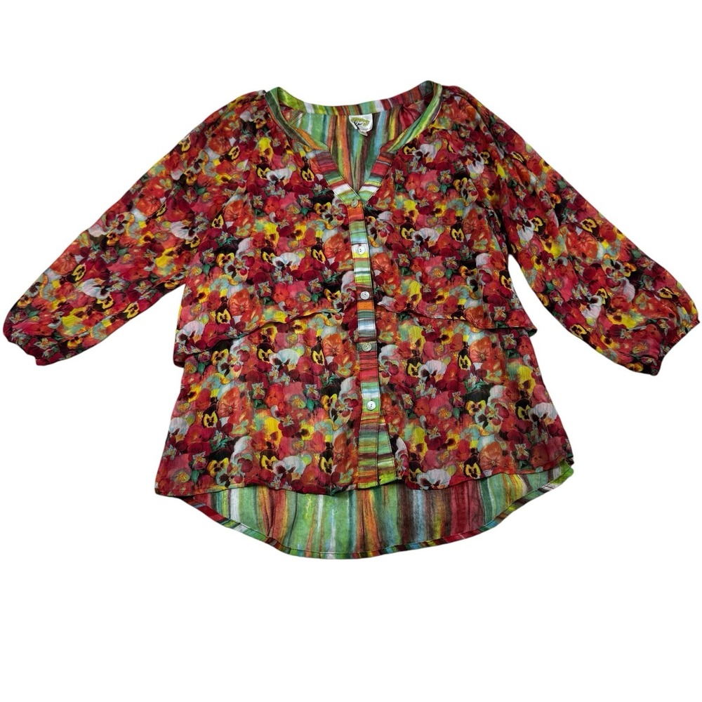 FIGUEROA & FLOWER Anthropologie Top Women's Large Mix Print Chiffon‎ Blouse